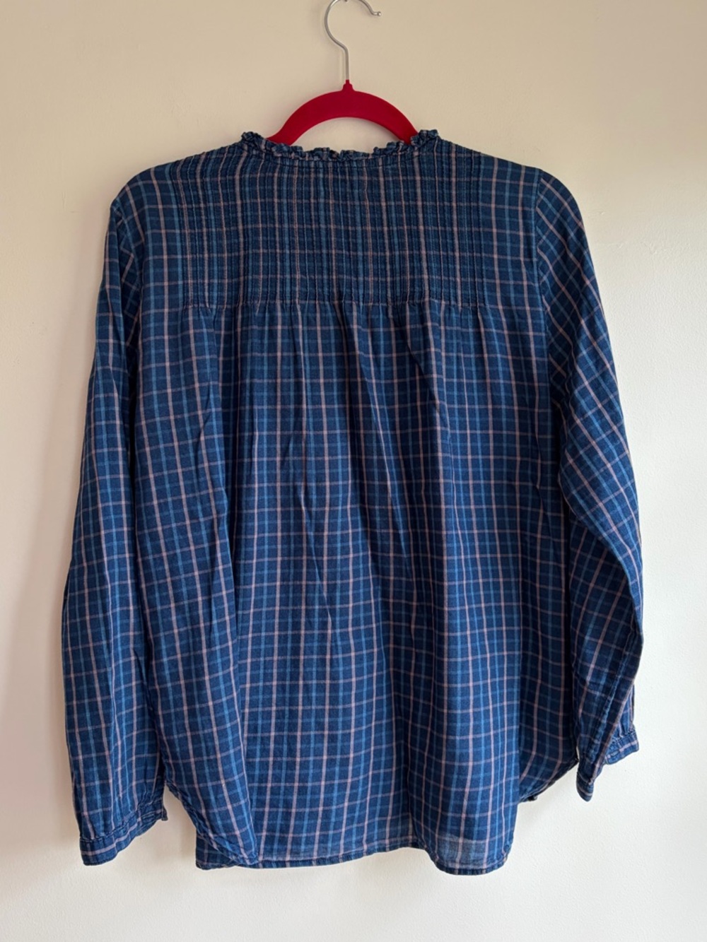 J. Crew Pintuck Lightweight Plaid 100% Cotton Prairie Blouse Size M - Picture 4 of 5